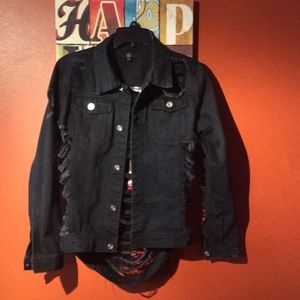 Misguided black denim shredded jacket